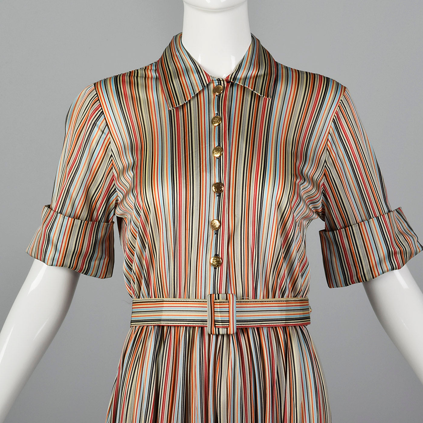 1940s Silky Knit Stripe Dress with Monogram Buttons
