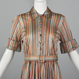 1940s Silky Knit Stripe Dress with Monogram Buttons
