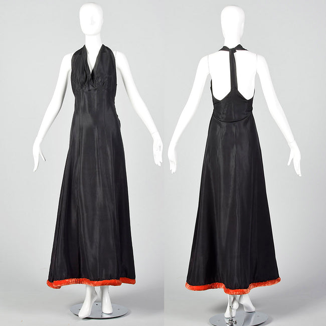 1940s Black Taffeta Party Dress with T-Strap Back