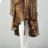 Small 1990s Tadashi Animal Print Dress Brown One Shoulder Asymmetric Hem