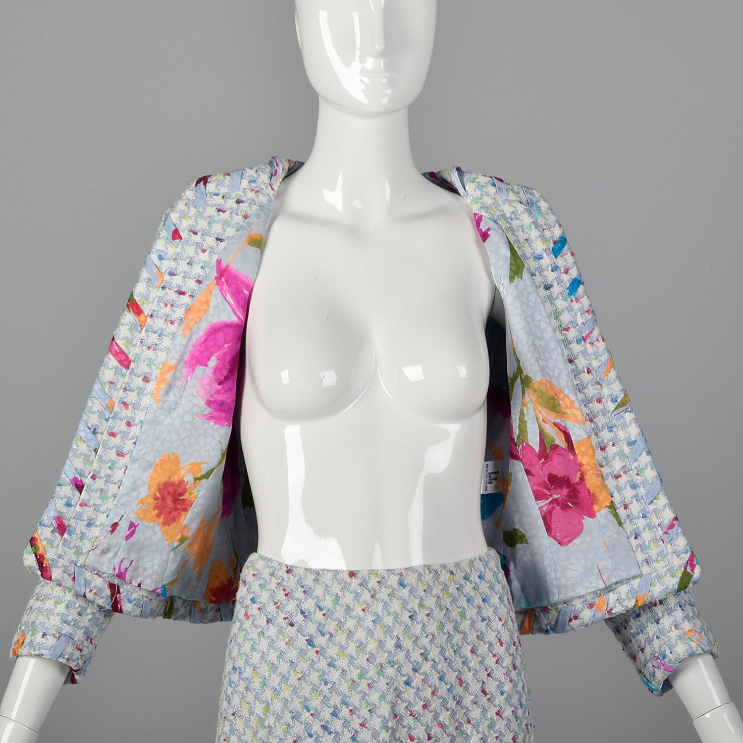 1990s Escada Pastel Plaid Skirt Suit