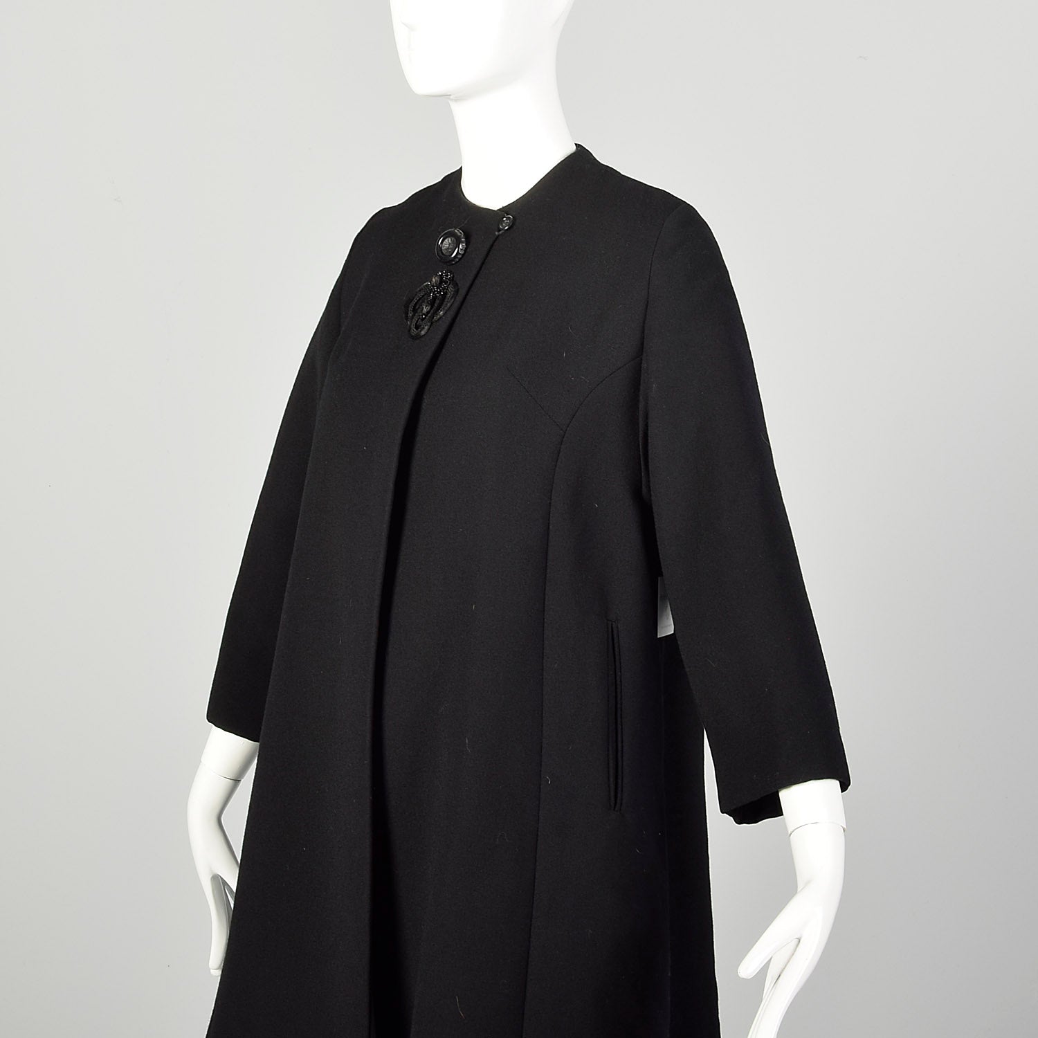 Small 1950s Swing Coat Elegant Winter Black Beaded Outerwear