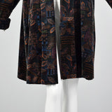 1980s Black Cotton Velvet Swing Coat