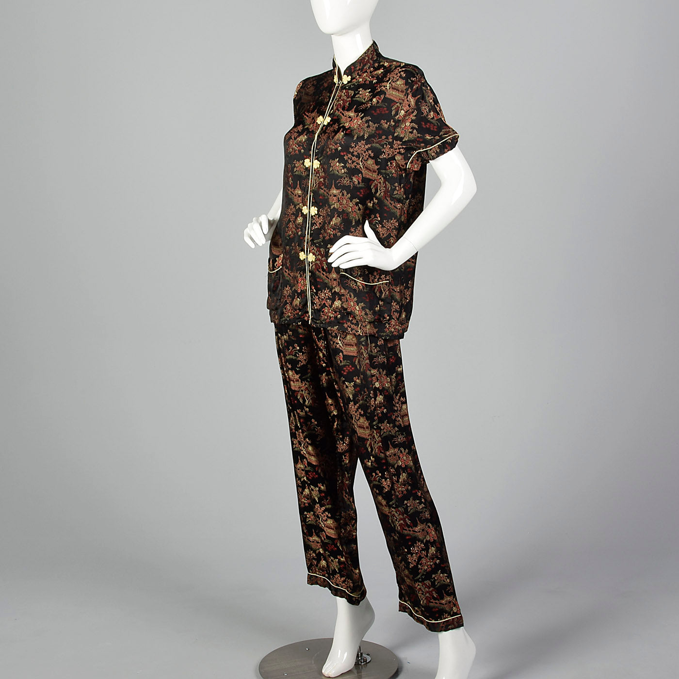 1960s Black Brocade Pajama Set