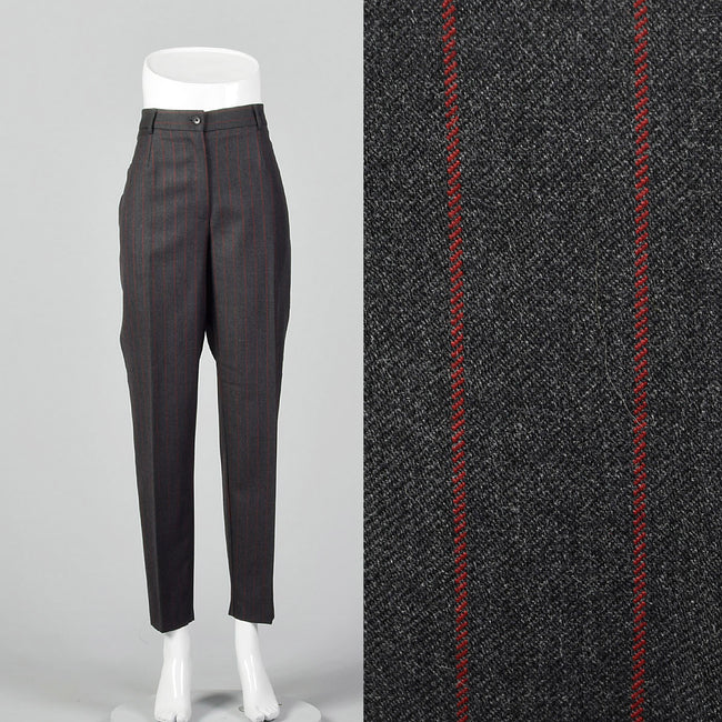 1990s Dolce & Gabbana Gray Trousers with Red Pinstripe
