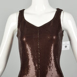 XS St John Couture Cocktail Mini Dress Designer Sleeveless Knit Brown Paillettes