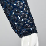 1990s Oleg Cassini Blue Beaded Cocktail Dress