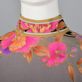 1960s Signed Swirl Print Leonard Paris Silk Dress Fringe Belt