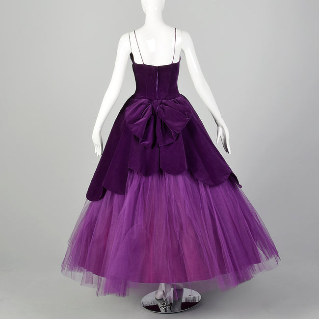 XS 1950s Purple Velvet and Tulle Ball Gown