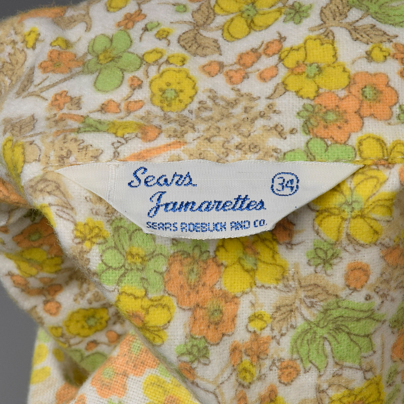 1960s Flannel PJ Set in Orange Floral Print