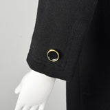 Small 1960s Mod Winter Coat Black Wool Double Breasted Overcoat
