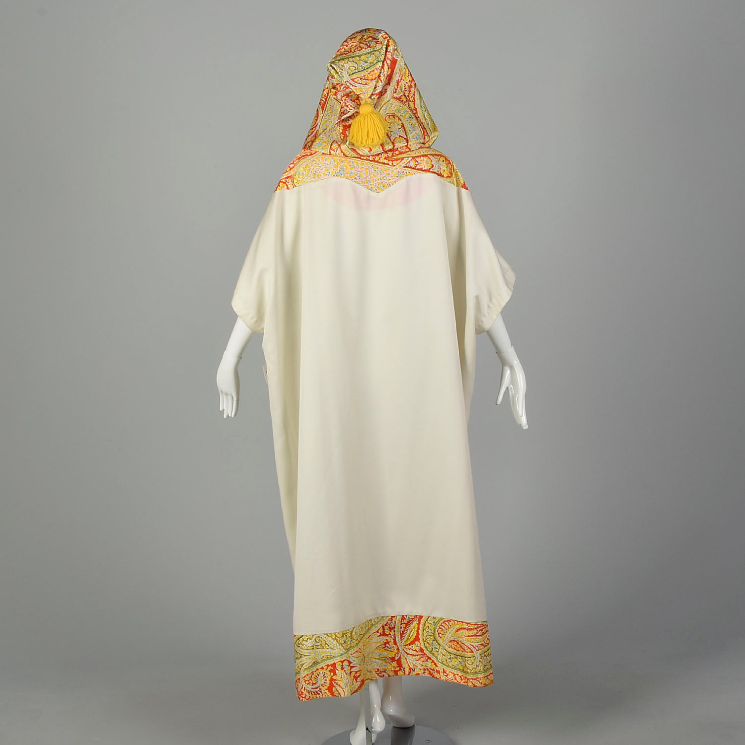 1970s Hooded Boho Kaftan Loose Flowy Ethnic Maxi Dress