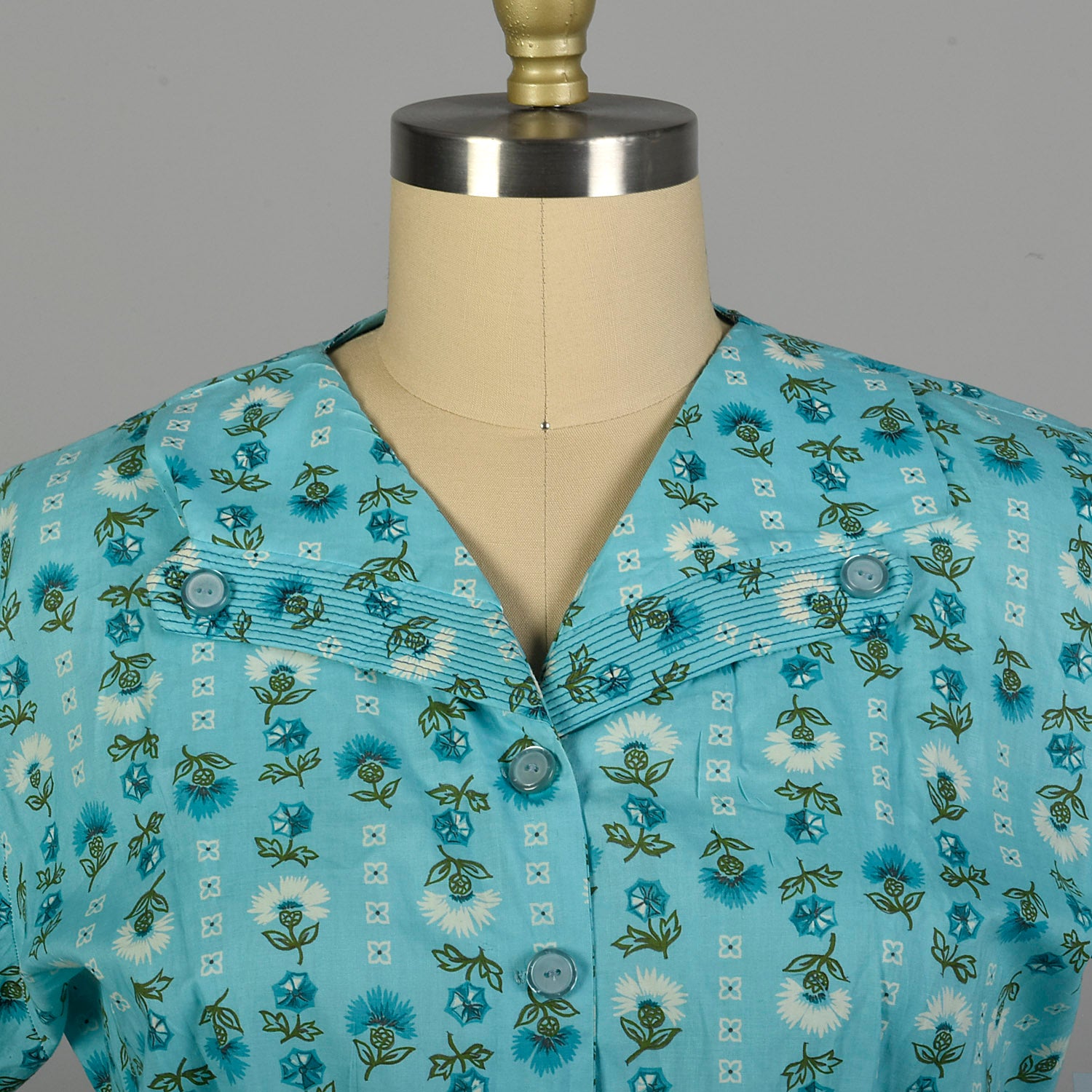 3XL 1950s Day Dress Blue Cotton Summer Novelty Print Volup Short Sleeve Casual