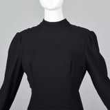 1970s Adele Simpson Black Wool Dress with Drop Waist