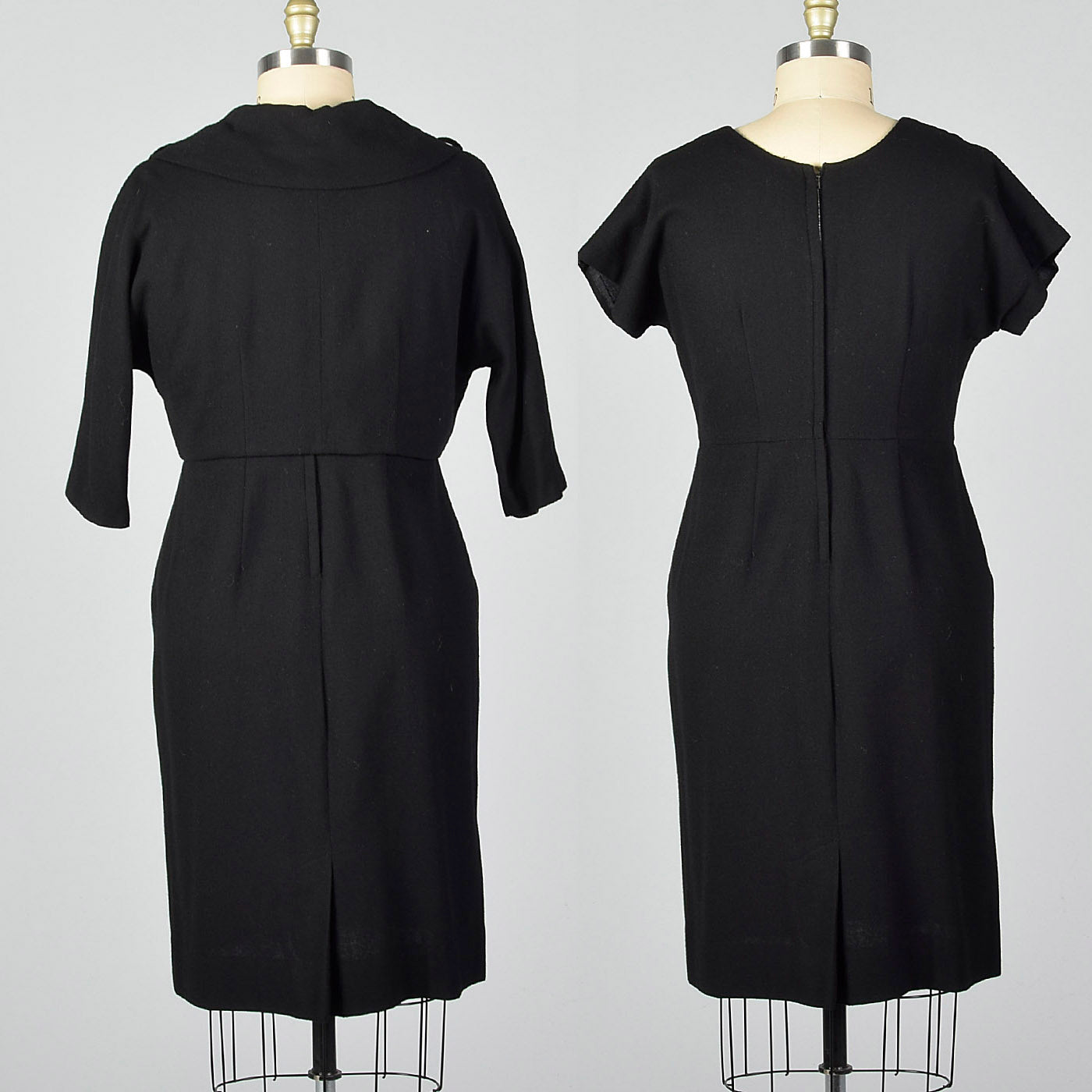 1950s Black Wool Dress and Jacket Set