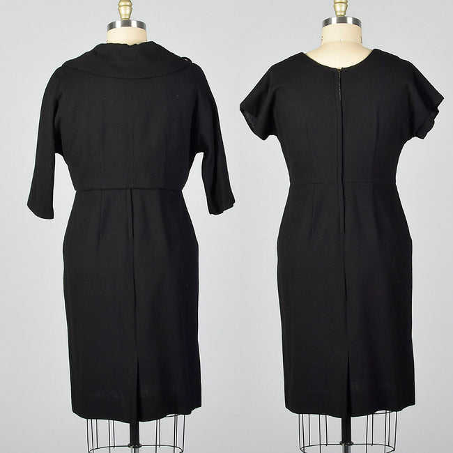 1950s Black Wool Dress and Jacket Set