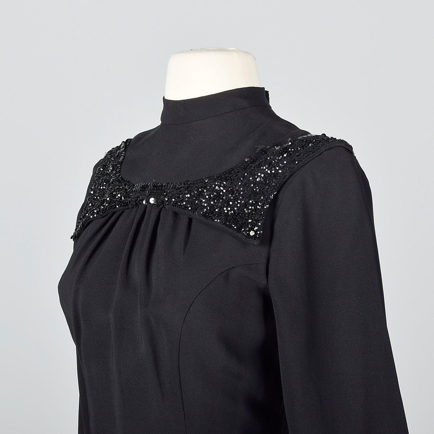 1940s Black Fitted Blouse with Sequin Trim