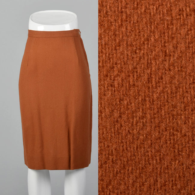 1950s Wool Pencil Skirt in Gorgeous Rust