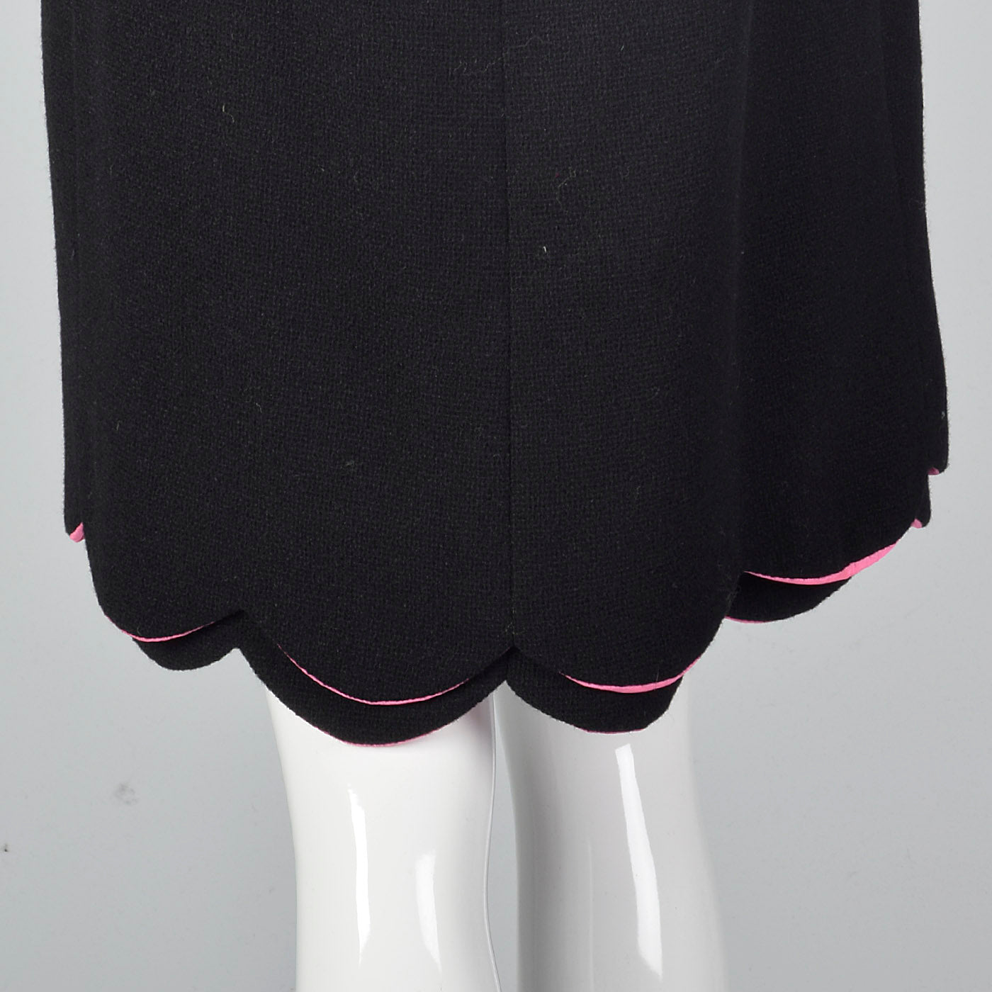 1960s Black Wool Dress with Pink Trim and Scallop Hem