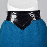 1960s Pierre Cardin Space Age Mod Blue Mohair and Black Vinyl Mini Skirt