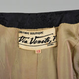 XS 1950s Via Veneto Couture Boutique Black Silk Princess Coat Made In Italy