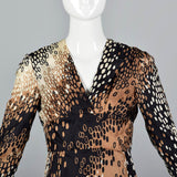 1960s Silk Dress with White, Tan, and Black Op Art Print