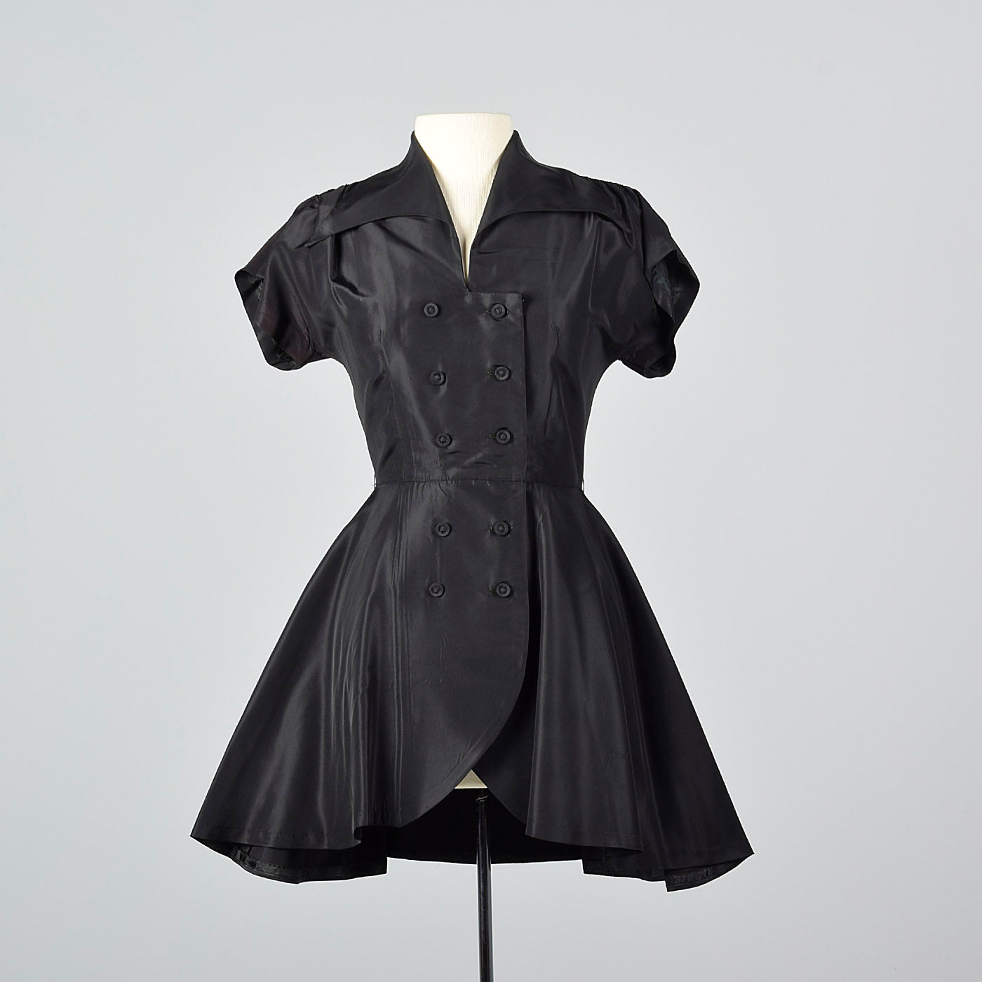 1950s Black Taffeta Fit and Flare Top
