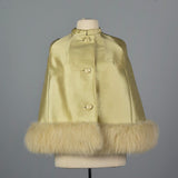 1960s Yellow Silk Cape with Fox Fur Trim