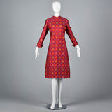 1970s Adele Simpson Red Silk Brocade Dress