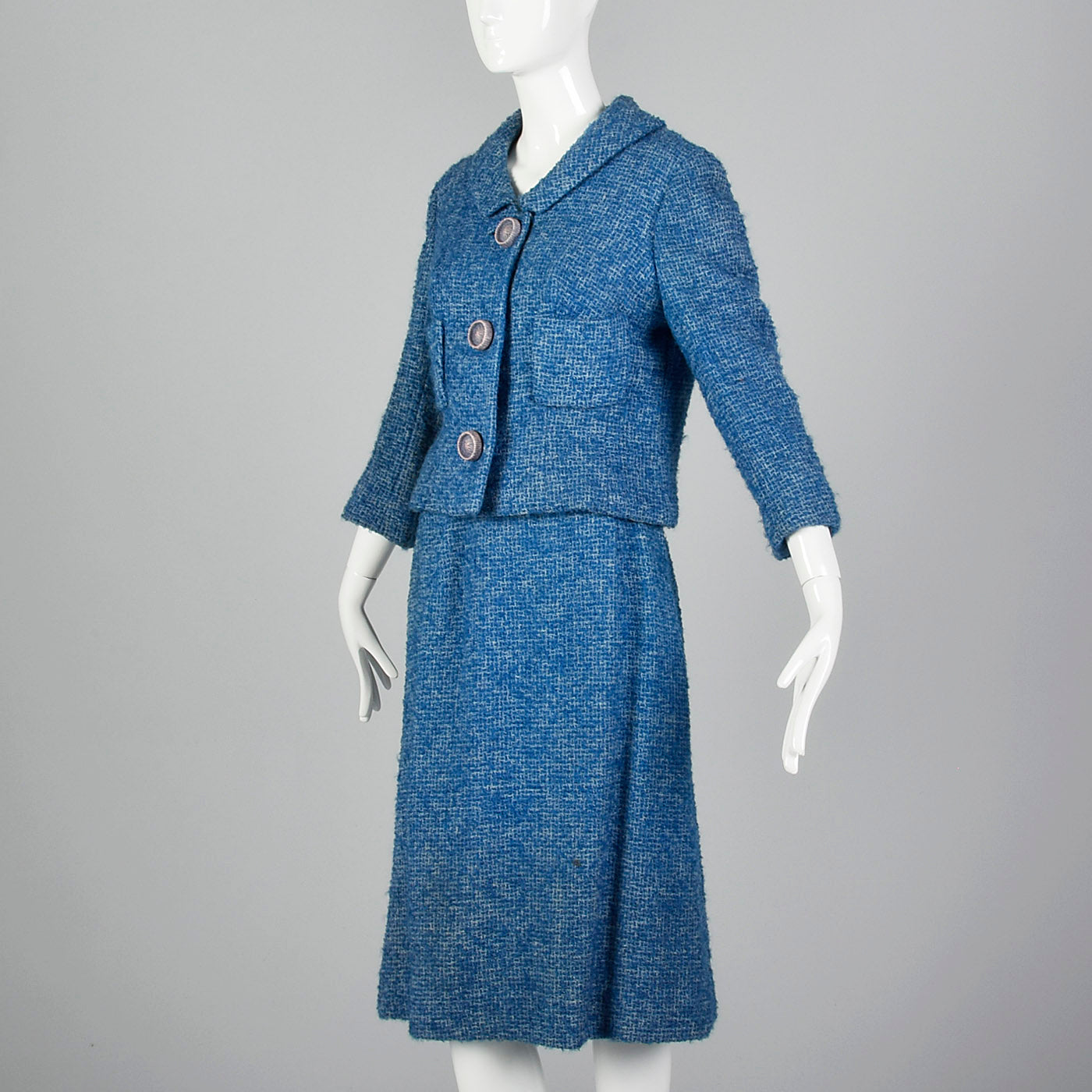 1960s Tweed Skirt Suit in Beautiful Blue