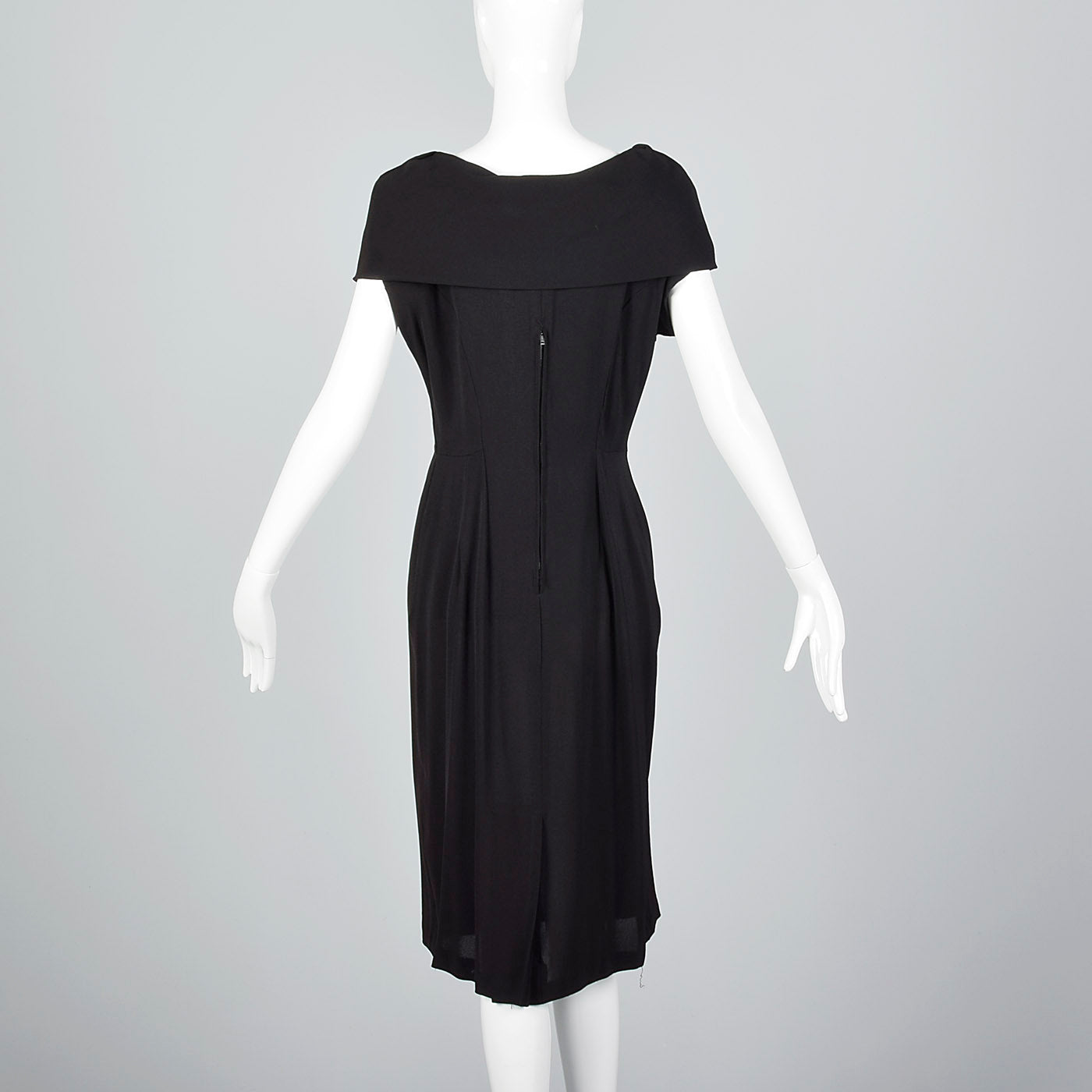 1950s Black Dress with Shawl Collar and Low Cut Front