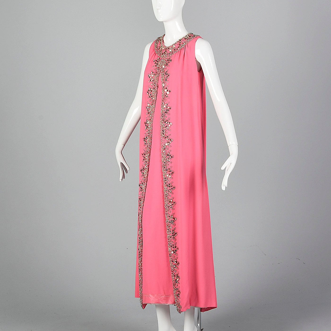 1960s Hot Pink Wiggle Dress with Beaded Float