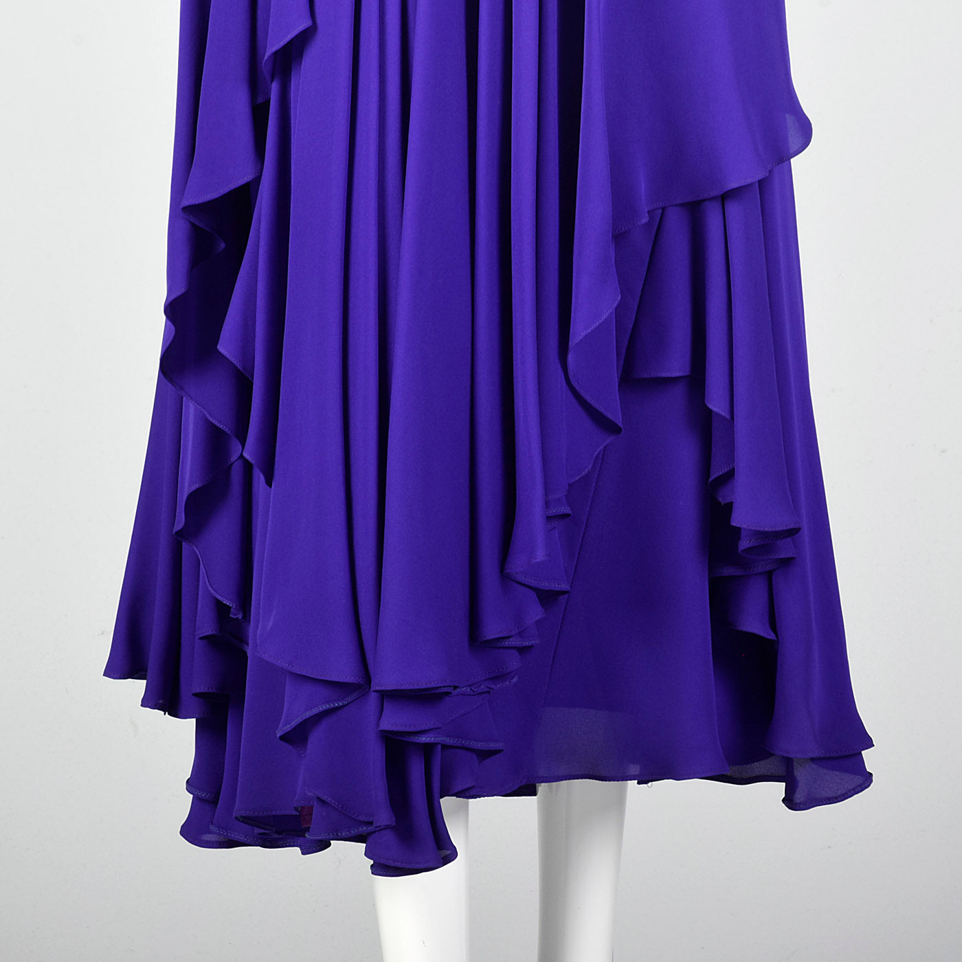 1980s Purple Gown with Ruched Bodice and Flutter Cap Sleeves