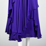 1980s Purple Gown with Ruched Bodice and Flutter Cap Sleeves