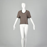 Large Sonia Rykiel 1990s Pink Black Striped Shirt Sleeved Sweater