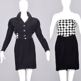 1980s Victor Costa Black Velvet Cocktail Dress with Bolero Jacket