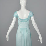 1950s Vanity Fair Blue Nightgown with Lace Shelf Bust