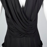 1960s Chloé Black Linen Dress with Draped Silk Jersey Back