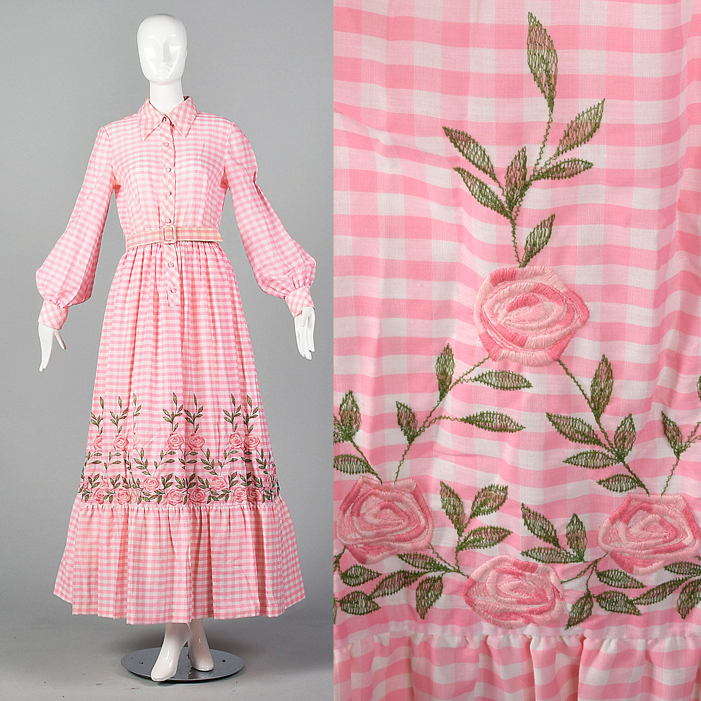 Medium Malcolm Star 1970s Pink Gingham Maxi Dress