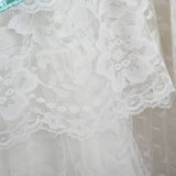 Small 1980s Strapless Sea Foam Aqua Asymmetric Lace Ruffle Prom Formal Evening Dress