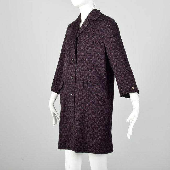 Medium 1960s Purple and Black Coat with Chinese Character Pattern