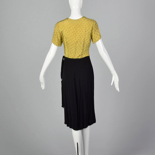 1940s Yellow Dress with Unique Hip Tie Sash