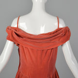 1940s Coral Velvet Evening Gown