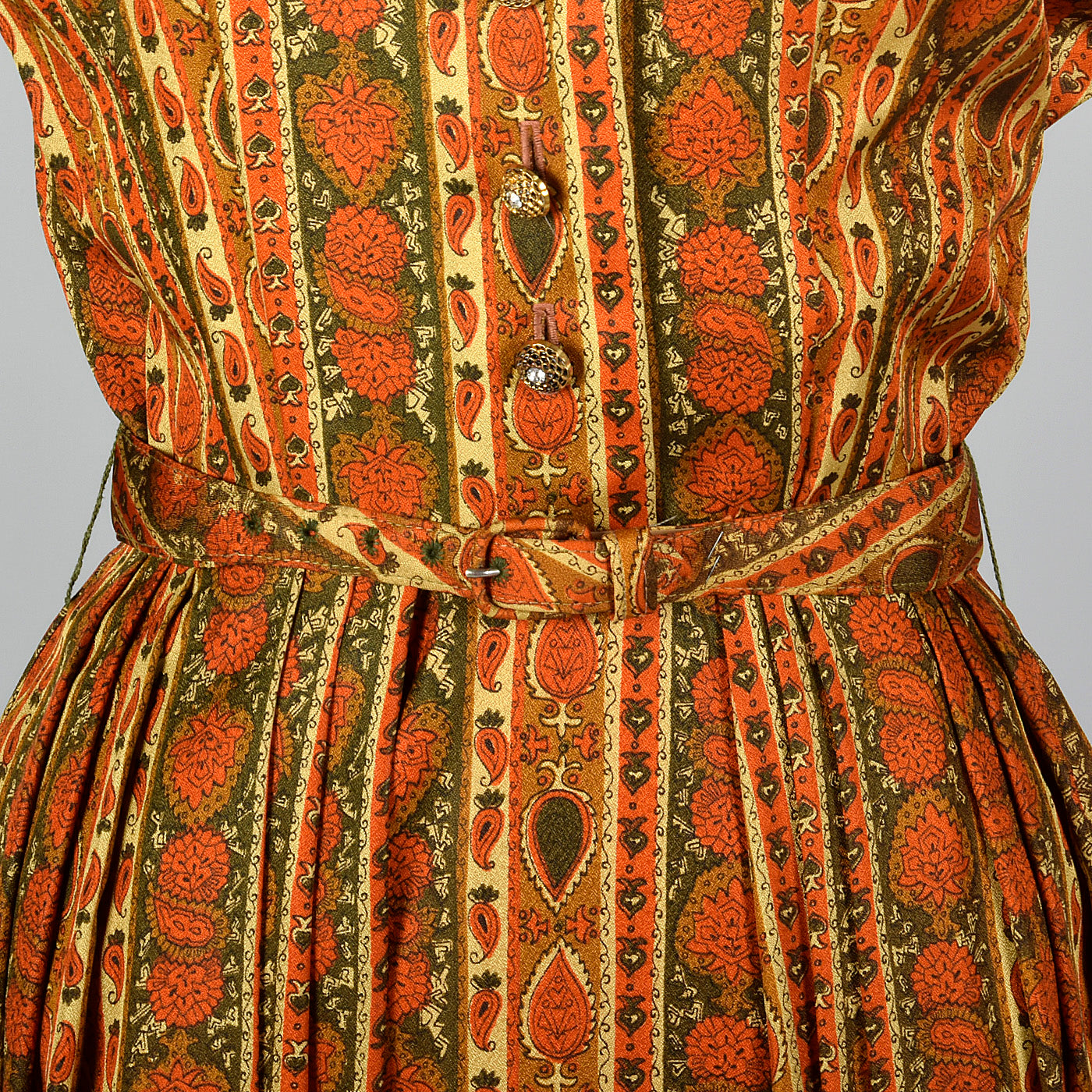 1960s Orange and Green Shirtwaist Dress