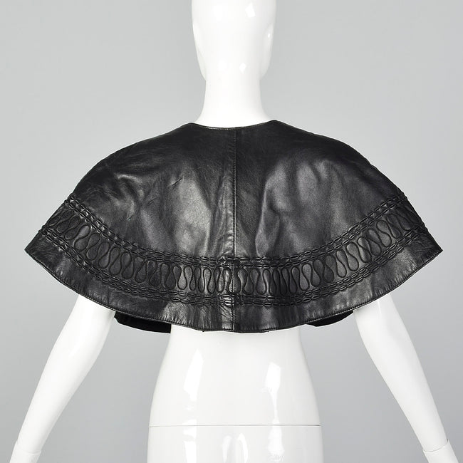 1980s Black Leather Capelet