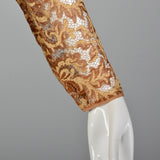 1930s Golden Brown Lace Dress with Chiffon Hem
