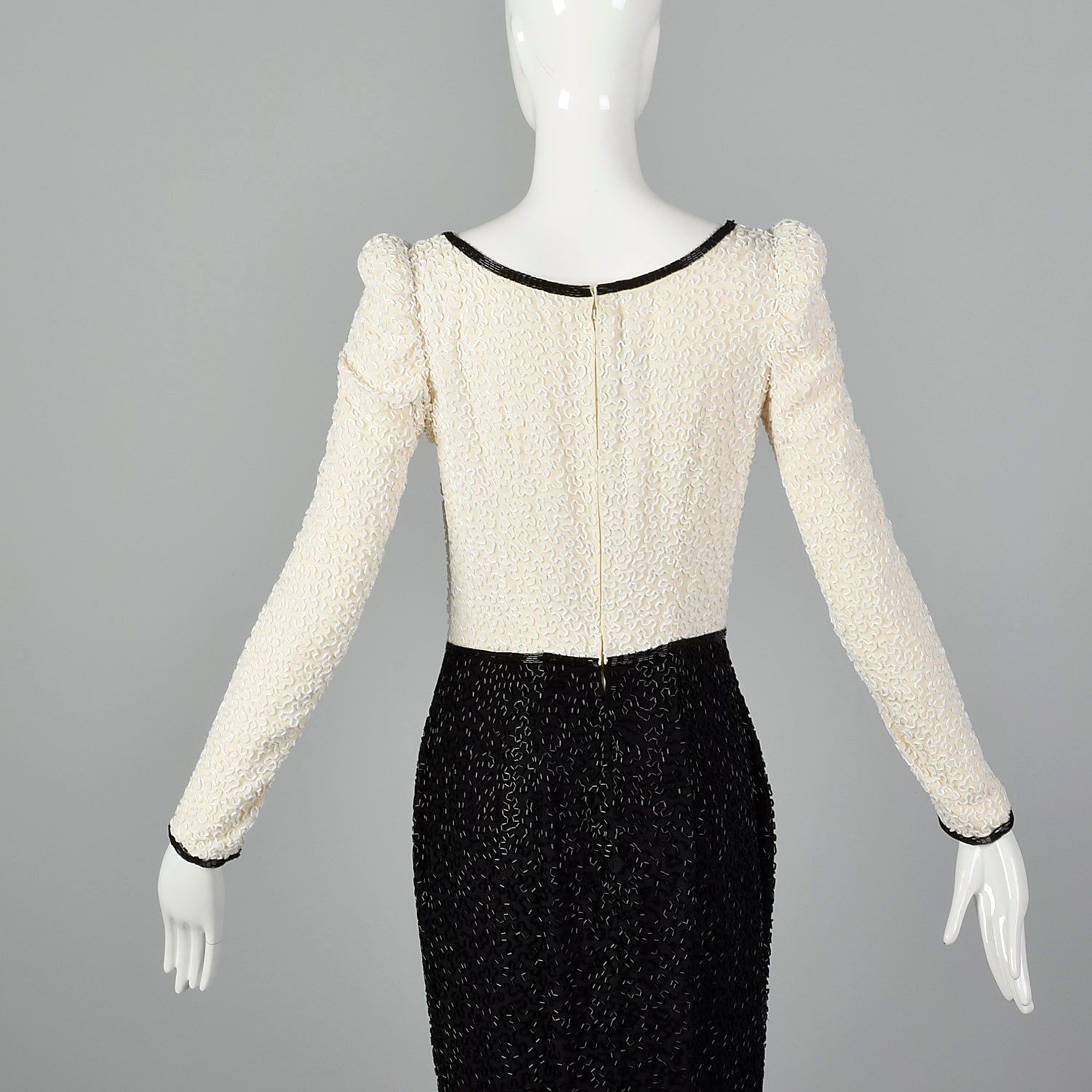 XS Lillie Rubin 1970s Black and White Beaded Gown