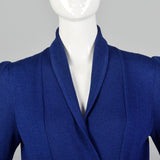 St. John 1980s Blue Faux Wrap Knit Dress