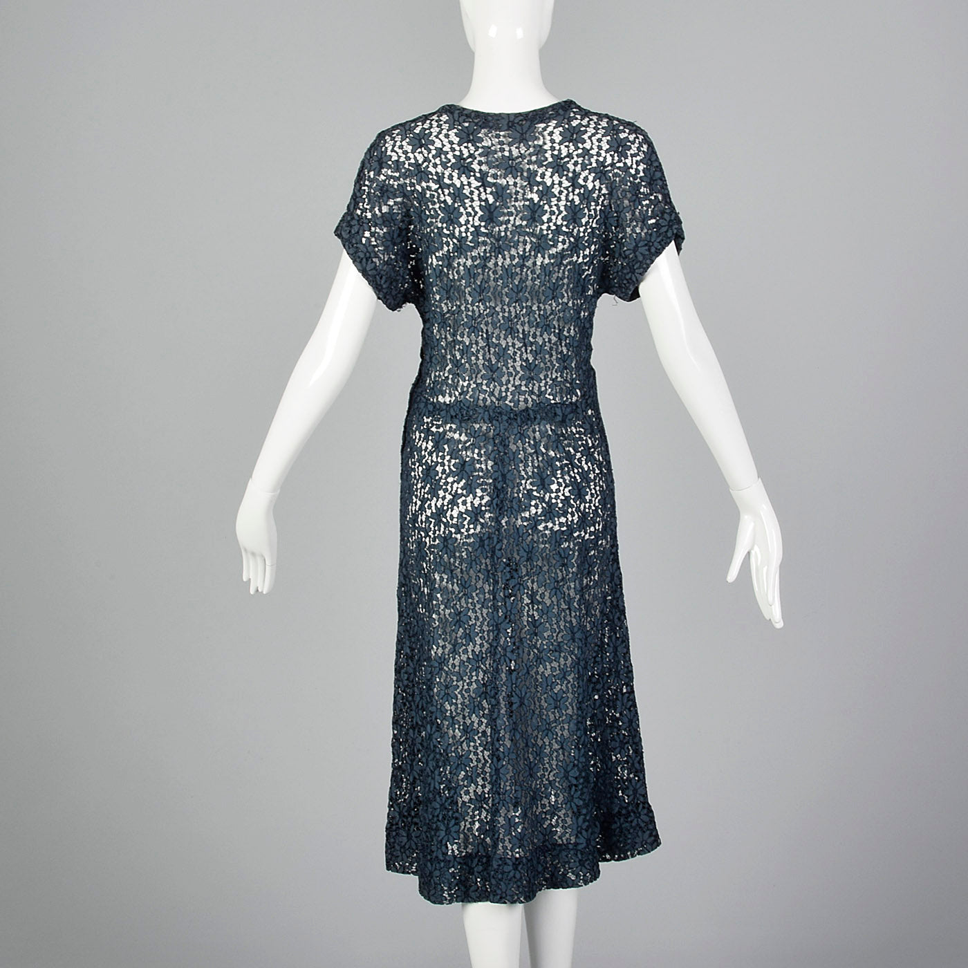1940s Sheer Blue Lace Dress