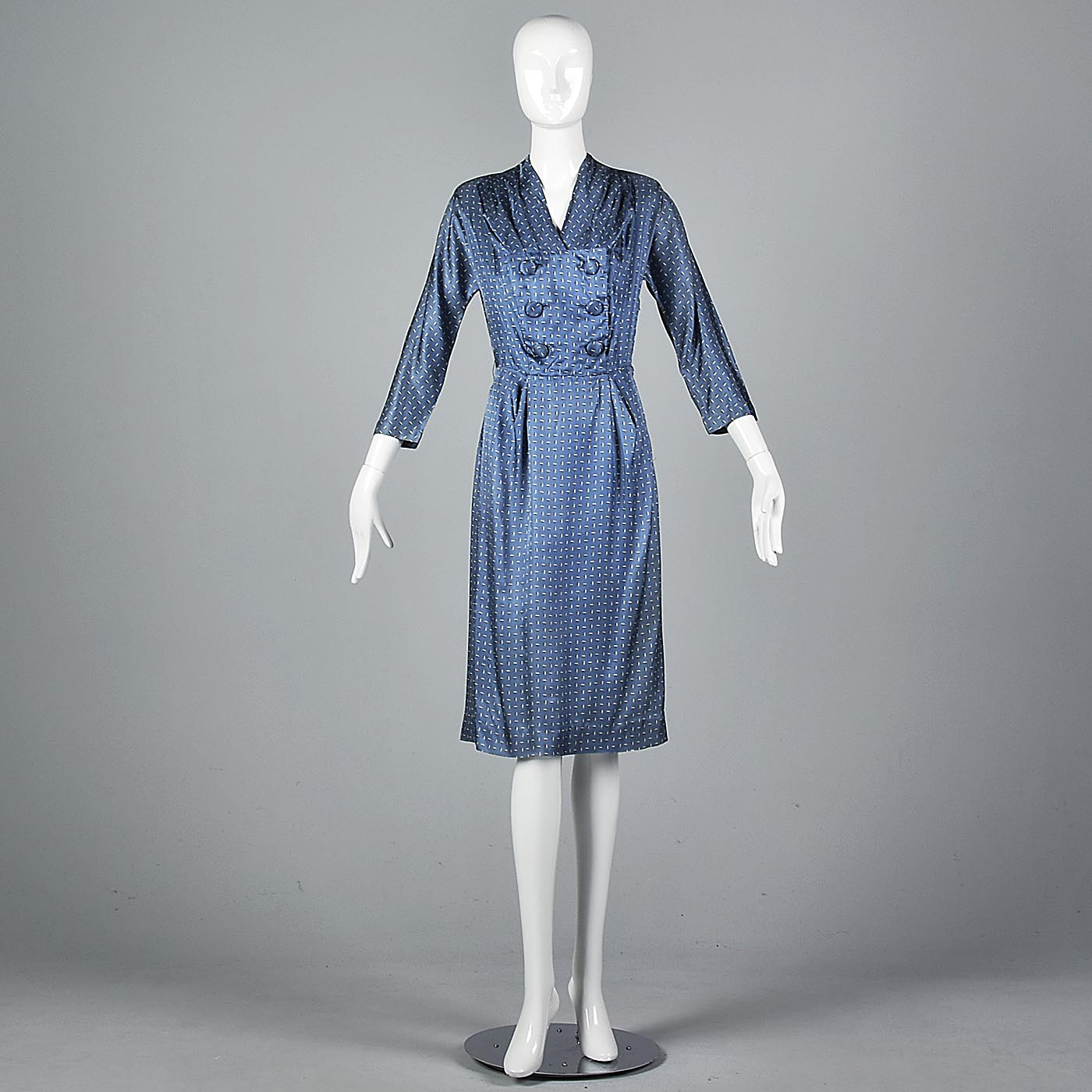 1950s Blue Silk Dress with Hourglass Shape